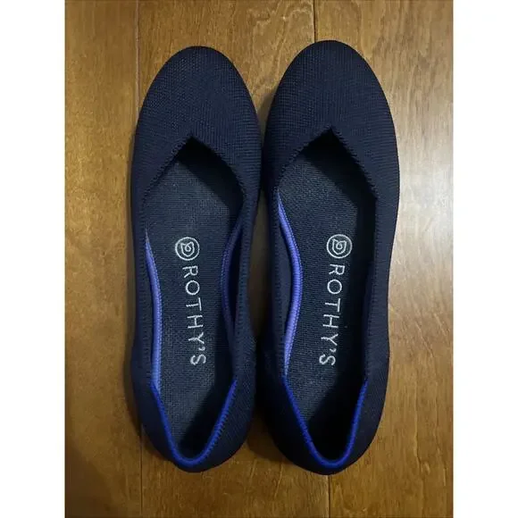 ROTHY’S The Flat Maritime Size 7 Navy Blue Round Toe Ballet Slip On Preppy - Picture 2 of 8